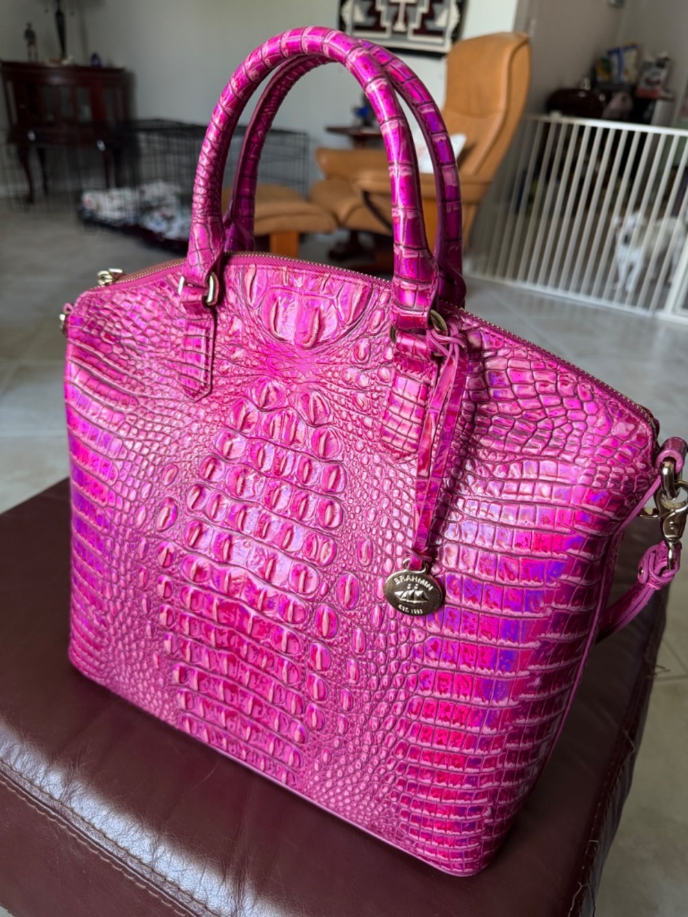 Brahmin Large Duxbury Satchel & Ady Wallet Set Pink Potion Iridescent Rare - Picture 3 of 16